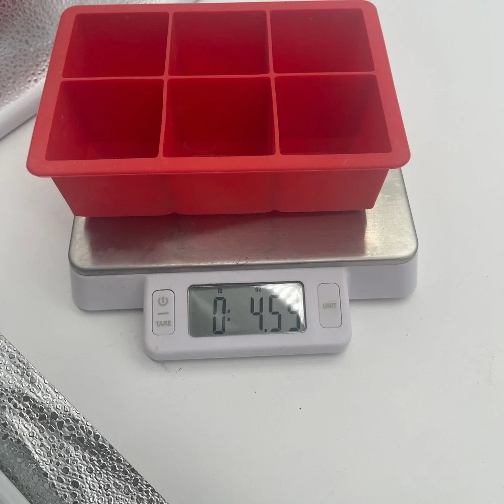 Red Silicone Large Square Ice Cube Tray 6 Cavity Flexible Whiskey Cocktail Mold
